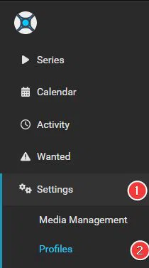Navigating to Settings then Profiles in Sonarr